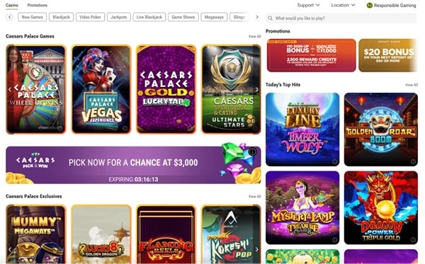 Caesars Palace Online-Casino feature exclusive games, slots, and promotions