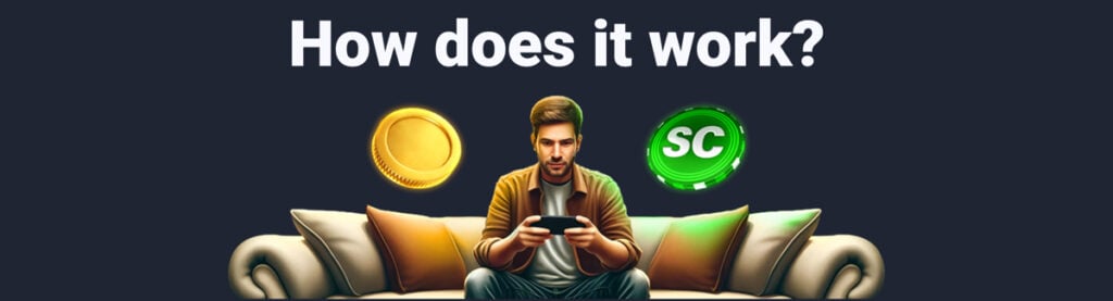How Does It Work graphic explaining the difference between Gold Coins and Sweeps Coins at Baba Casino