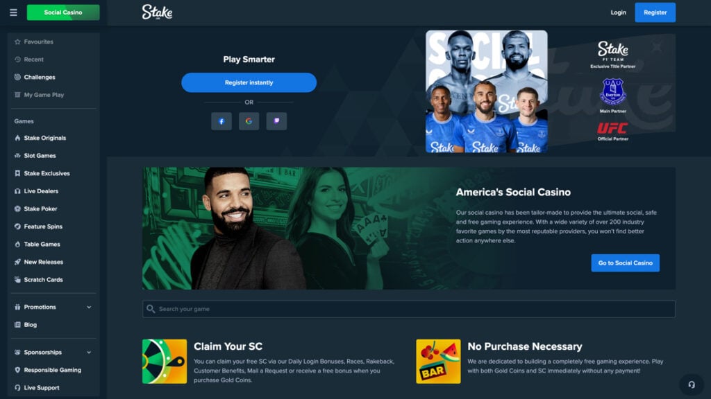 Stake.us front page featuring site design and main menu options