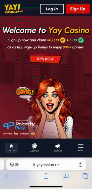 Yay Casino mobile registration page with user sign-up form and bonus offer displayed on a smartphone screen