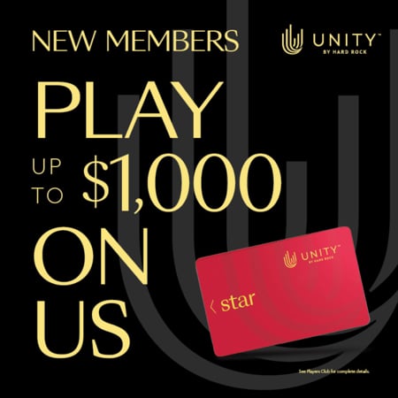 Hard Rock Casino Northern Indiana promo offering up to $1,000 in free play for new Unity members based on first-day losses