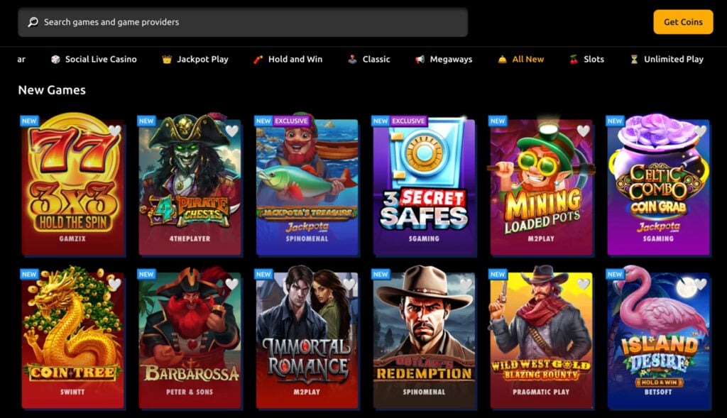 Jackpota Casino All New slots section featuring recently added games from top providers.