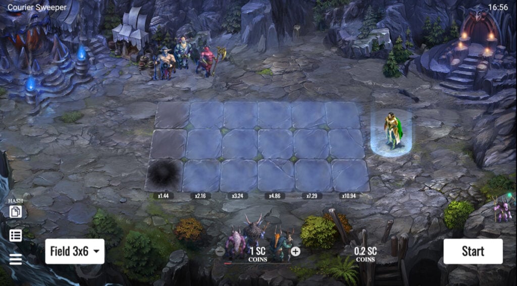 Player in the middle of a Courier Sweeper game by Evoplay at LoneStar Casino