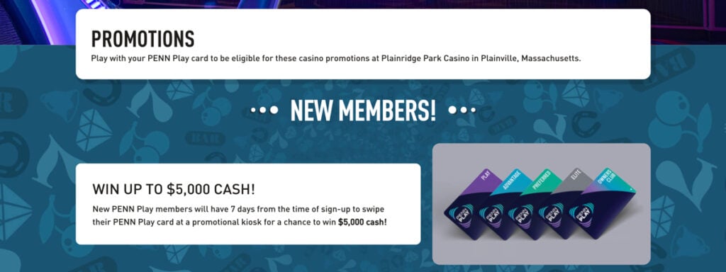 PENN Play Rewards offer for new players at Plainridge Park Casino, MA