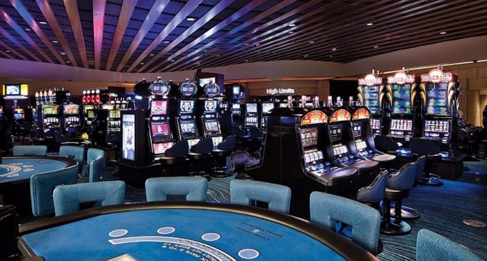 Casino floor at Talking Stick Resort in Scottsdale, Arizona, with rows of slot machines and gaming tables