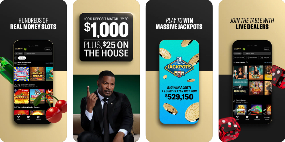 BetMGM Casino mobile app preview for West Virginia, featuring games, bonuses, and jackpot prizes
