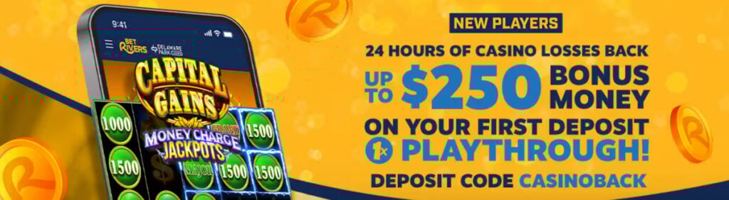 Delaware online casino welcome offer: 24 hours of net losses refunded up to $250 with code CASINOBACK