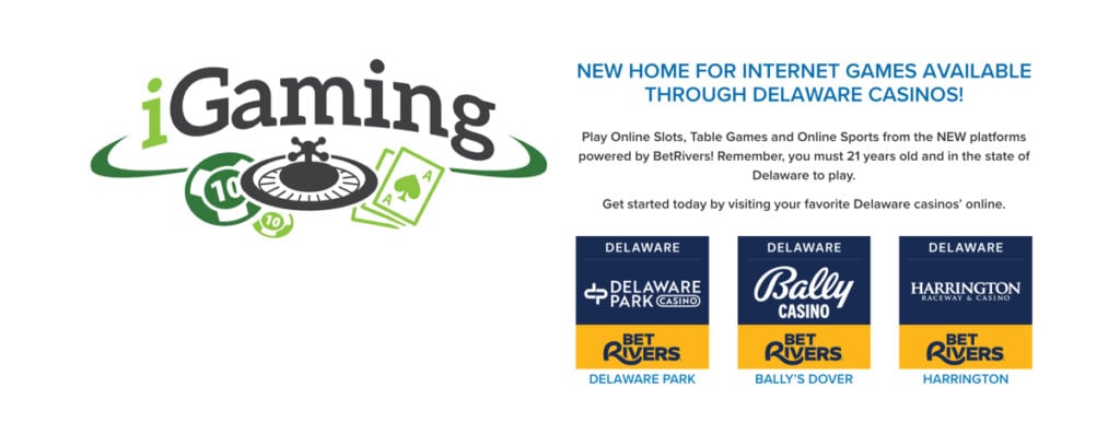 Delaware’s three legal real-money online casinos shown on the Delaware Lottery website