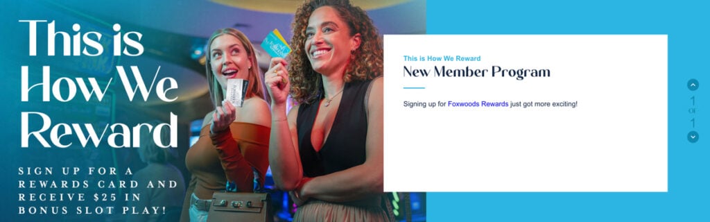 Foxwoods Rewards new member sign-up bonus promotion offering $25 in free slot play