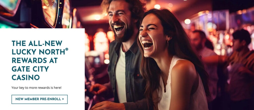 Lucky North Rewards program at Gate City Casino in New Hampshire, where new members receive up to $50 in free play