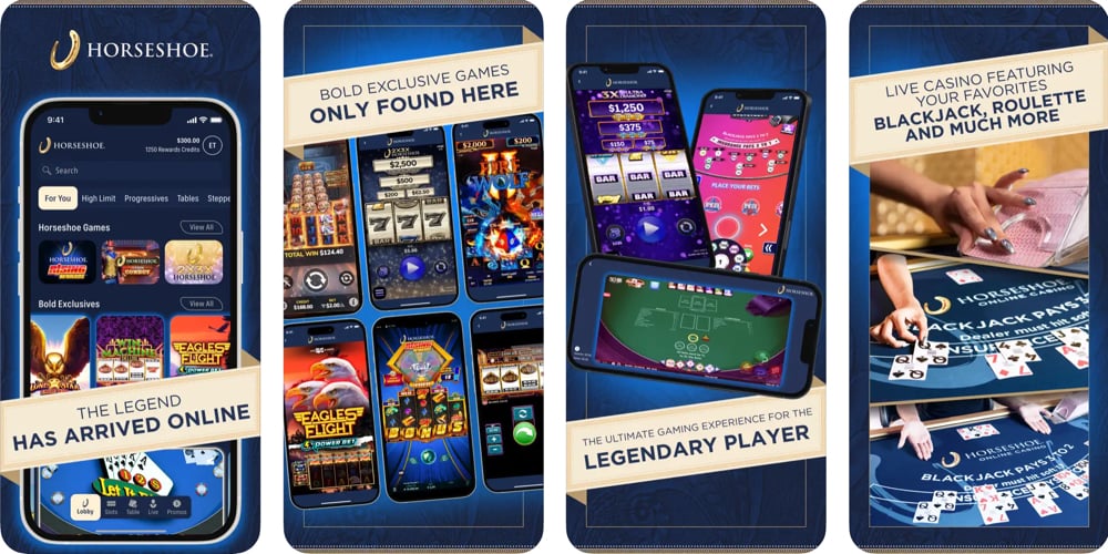 Horseshoe Online Casino New Jersey app, previewing real-money games for iPhones and iPads