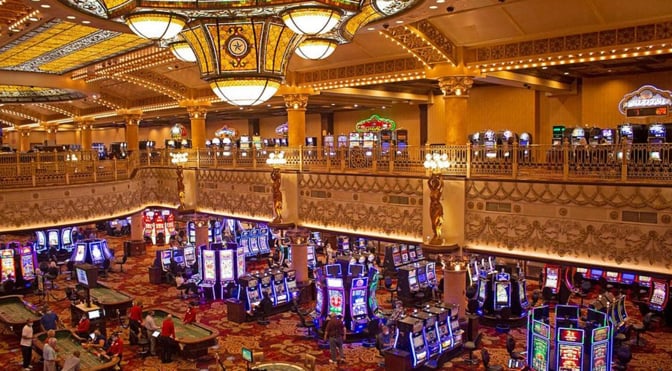 Ameristar Kansas City casino floor showing slots, table games, and busy gaming space in Missouri