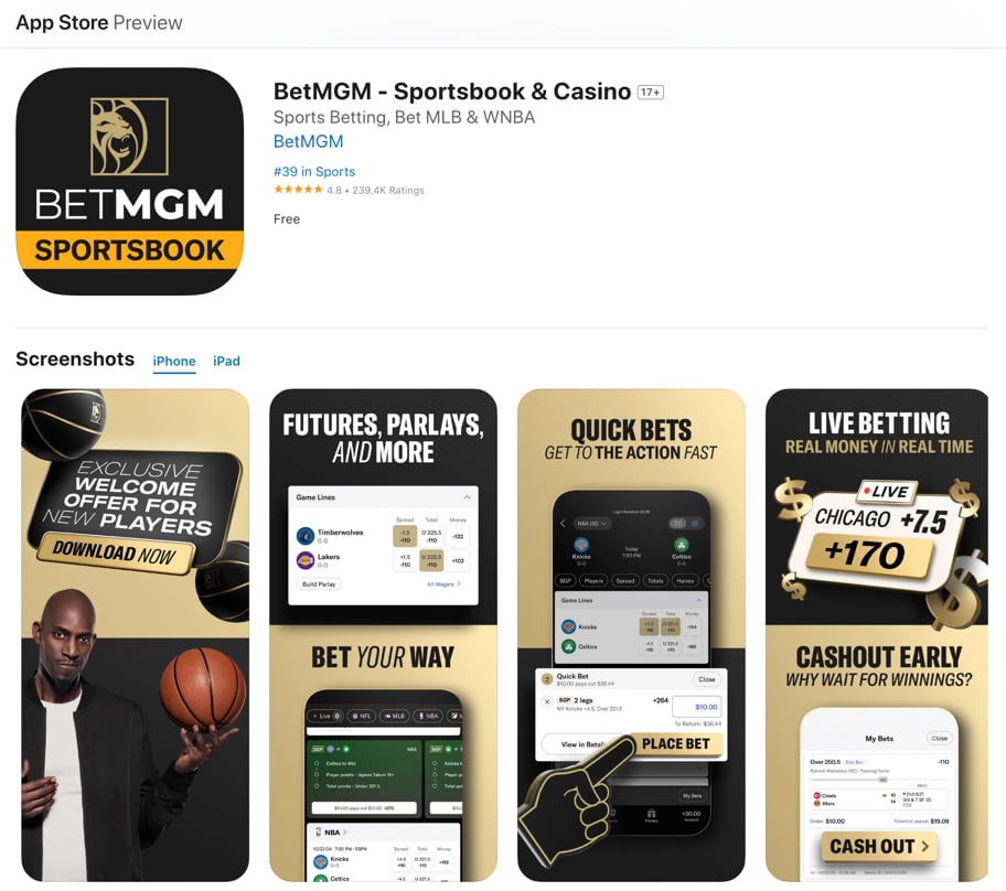 BetMGM Sportsbook mobile app preview for iPhone & iPad
