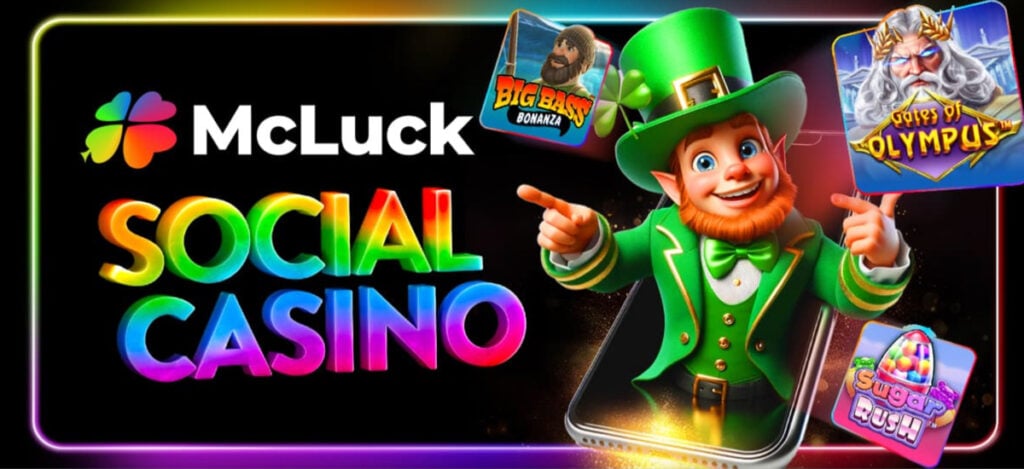 McLuck social casino graphic with top slots and mobile gameplay