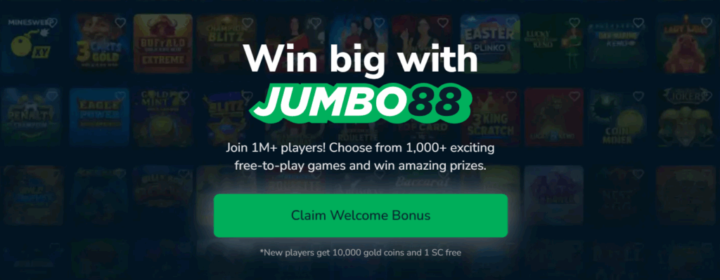 jumbo88 casino no deposit bonus for 10,000 gold coins and 1 sweepstakes coin