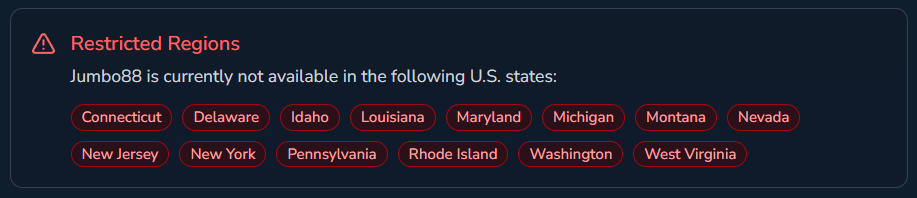 list of states where jumbo88 casino is not legal