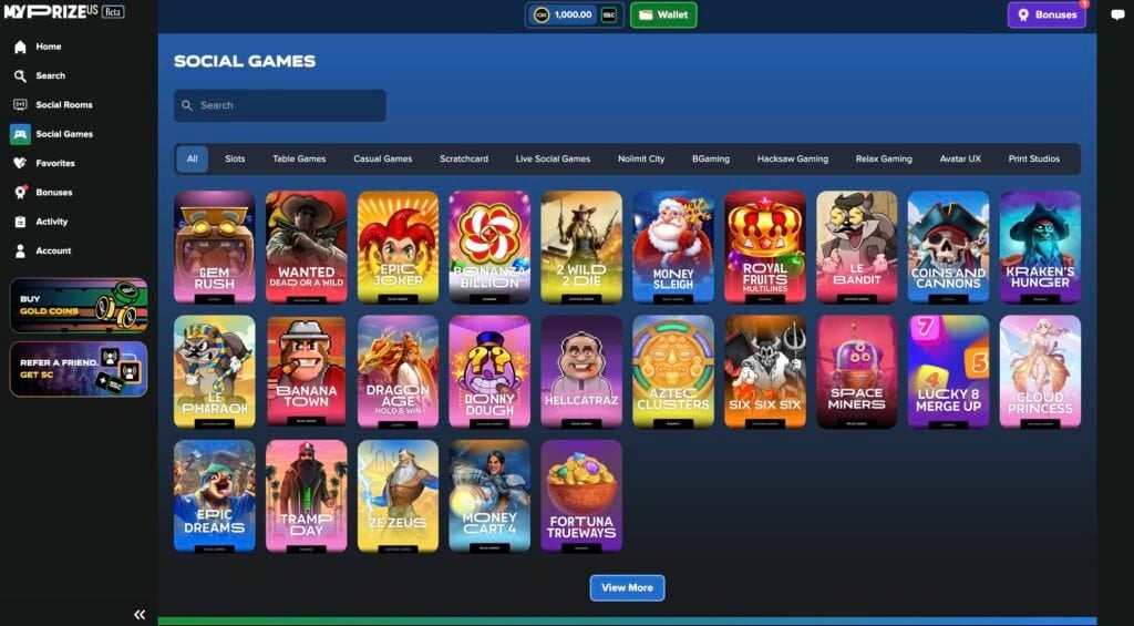 myprize.us game menu
