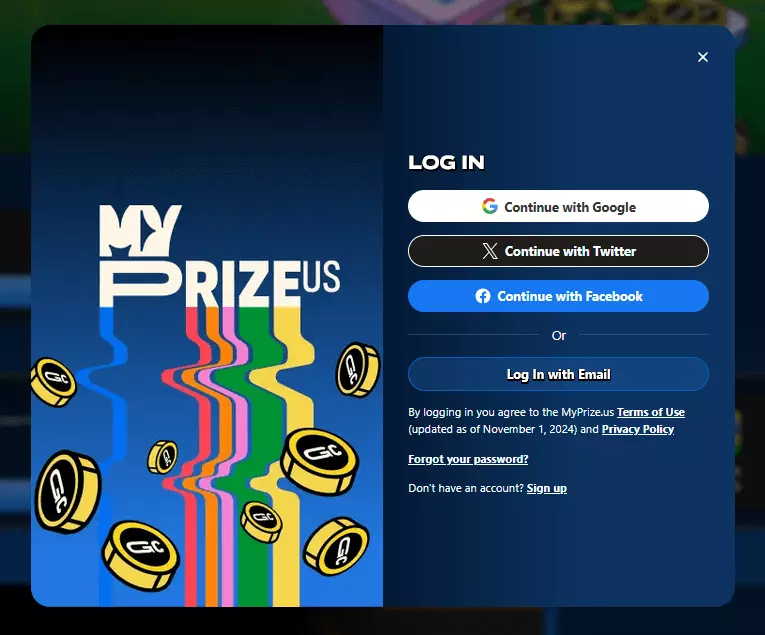 myprize.us login screen