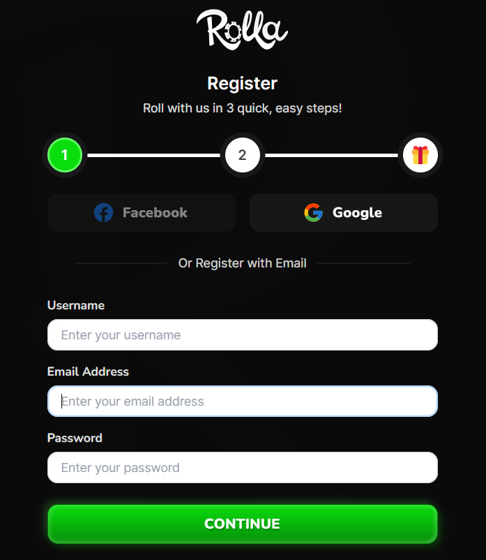 rolla casino sign up form