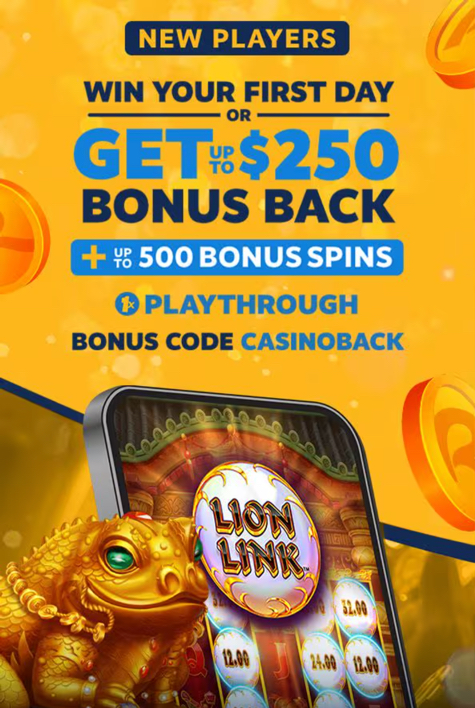 Advertisement for BetRivers Casino Delaware welcome offer with 100% net losses back plus bonus spins