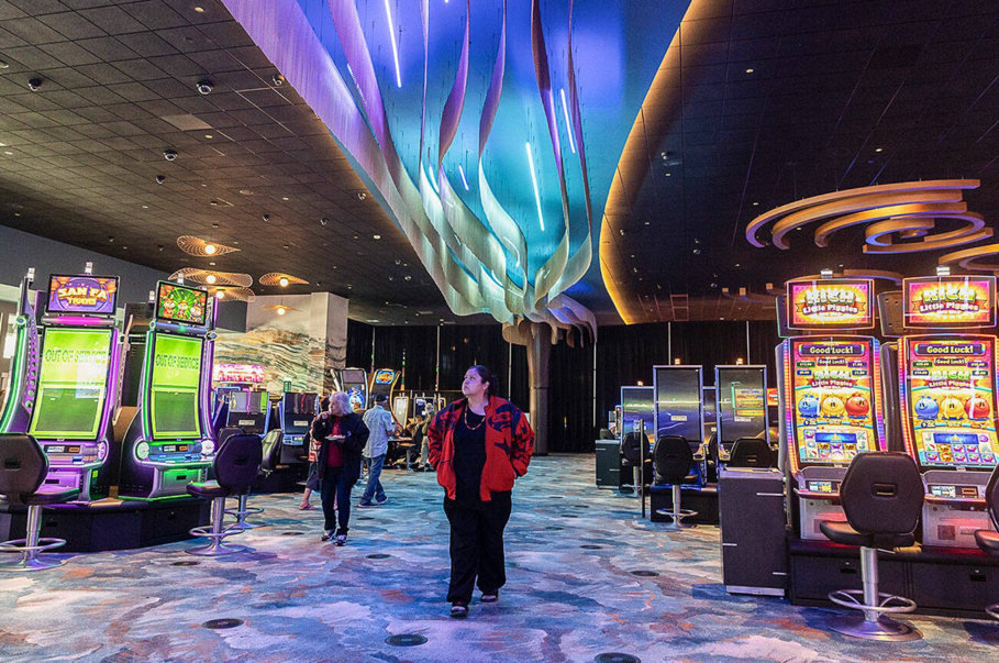Casino floor at Tulalip Resort Casino with rows of slot machines