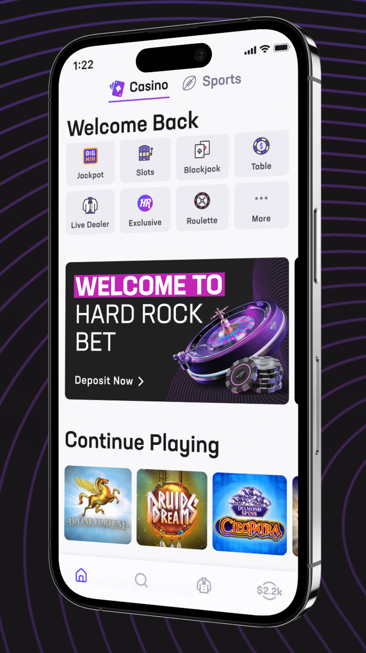 Preview of the Hard Rock Bet online casino app for Florida players