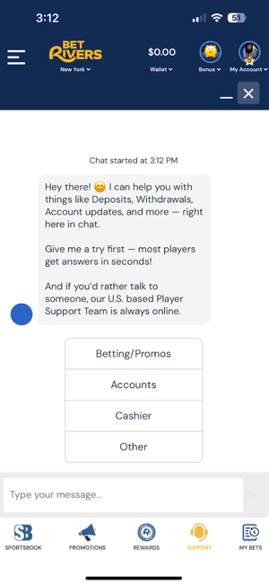 BetRivers Sportsbook live chat option for customer support