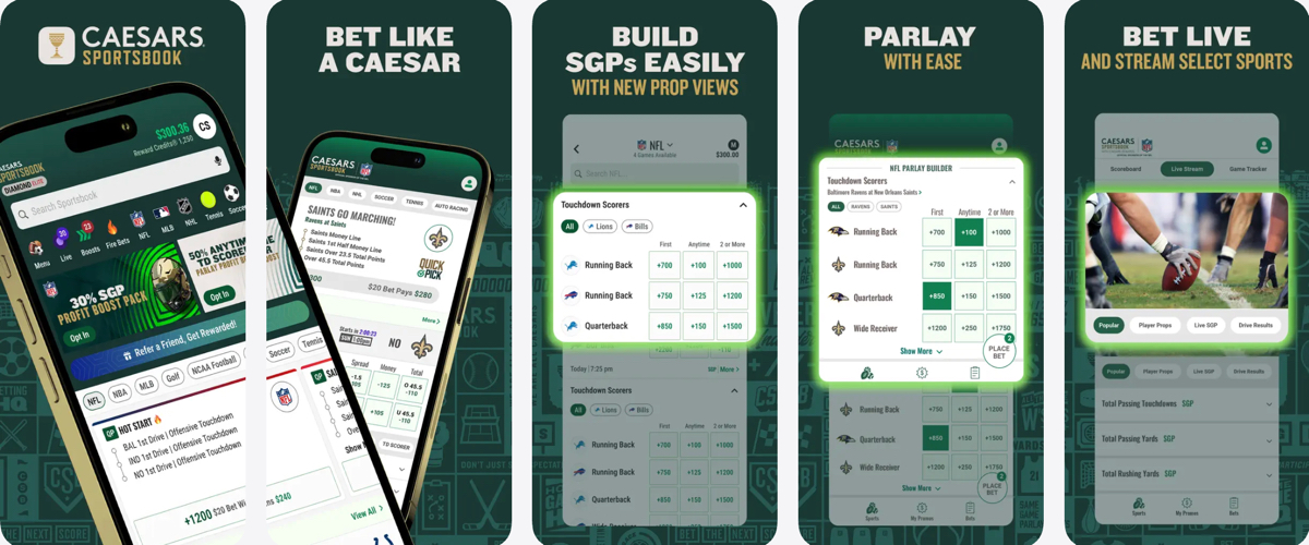 Preview of the Caesars Sportsbook mobile app