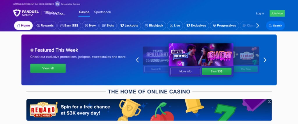 FanDuel Casino WV lobby showing latest promotions