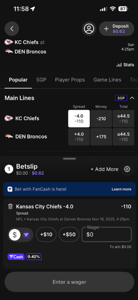 Fanatics Sportsbook bet slip