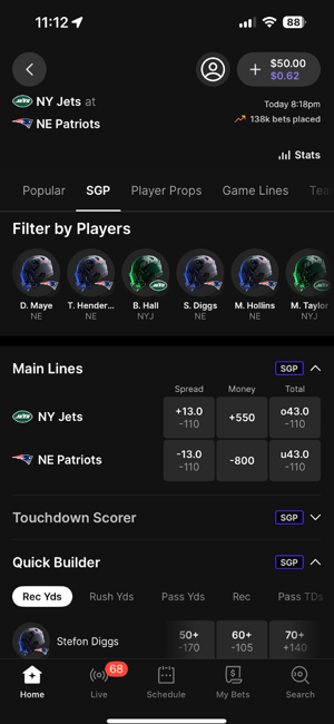 Placing same-game parlay (SGP) bets at Fanatics Sportsbook