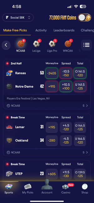 Live betting experience on the Fliff app