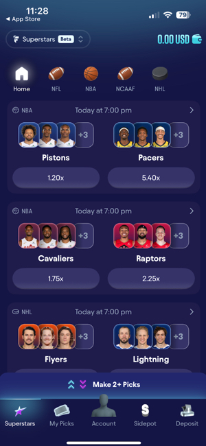 Fliff SuperStars DFS contest screen showing payout multipliers