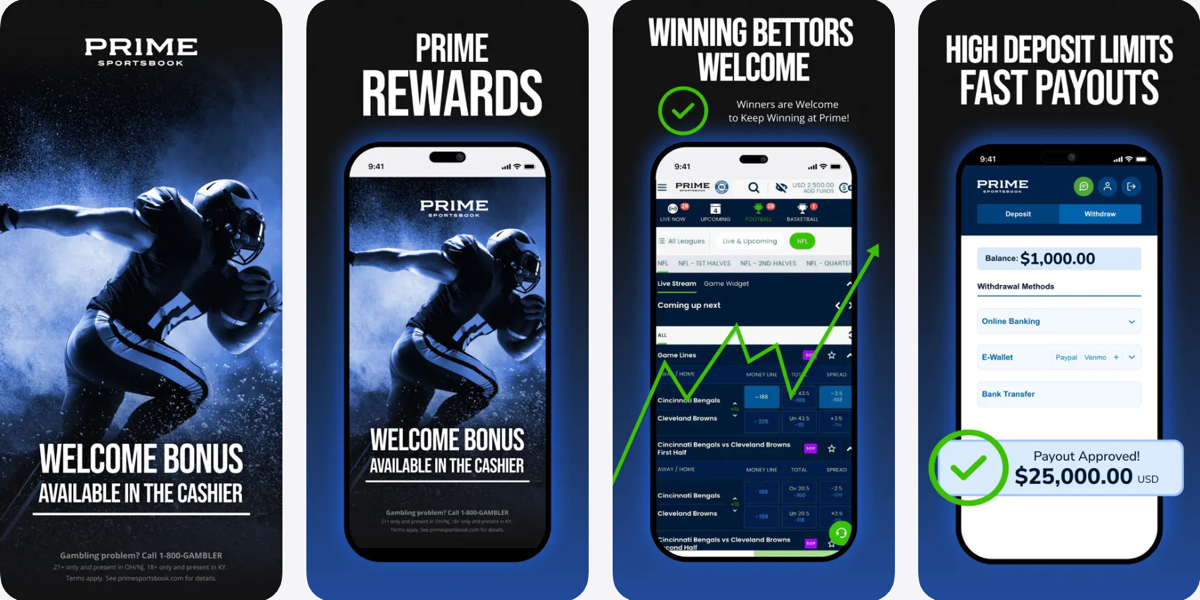 Preview of the Prime Sportsbook mobile app