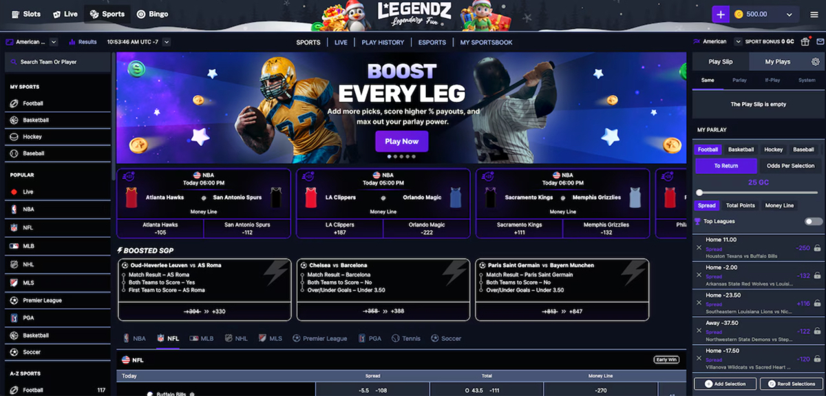Legendz website showing social betting markets and daily odds boosts
