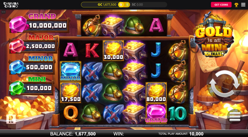 Gold Is All Mine 10K Ways gameplay on the Chumba site