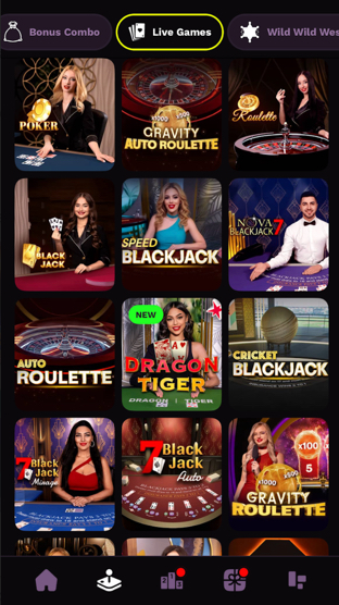 Live dealer game selection at JackpotRabbit social casino