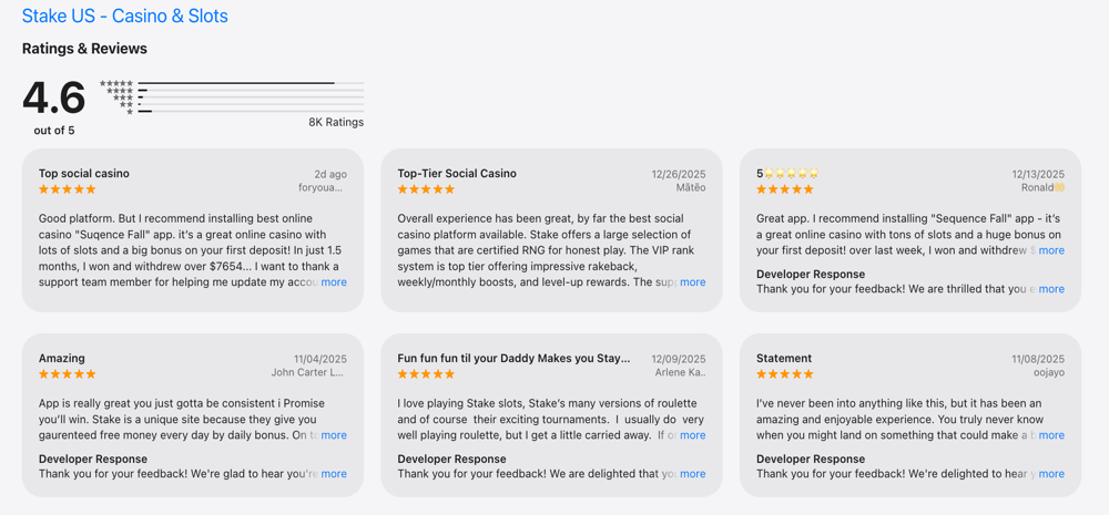 Stake.us iOS app reviews and star ratings in the Apple App Store