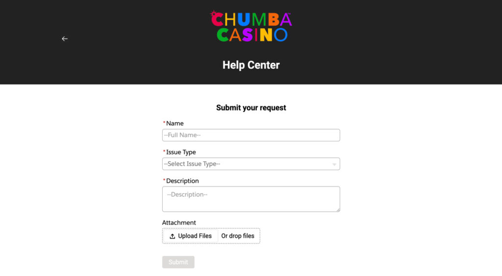 Submitting a request via the Chumba Casino Help Center