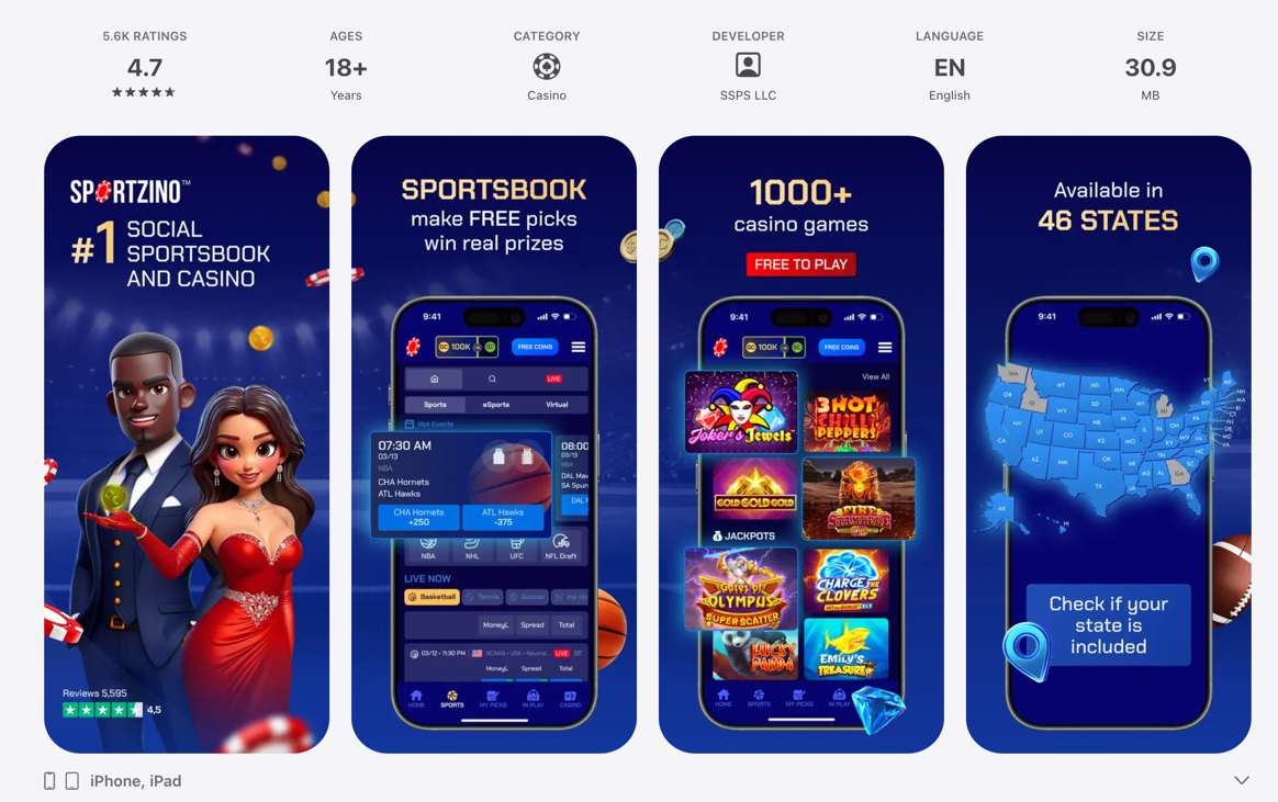 Preview of the Sportzino mobile app for iPhone & iPad