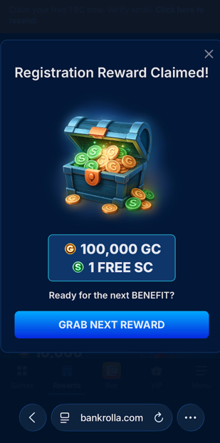 BankRolla promotion box for the Registration Reward bonus