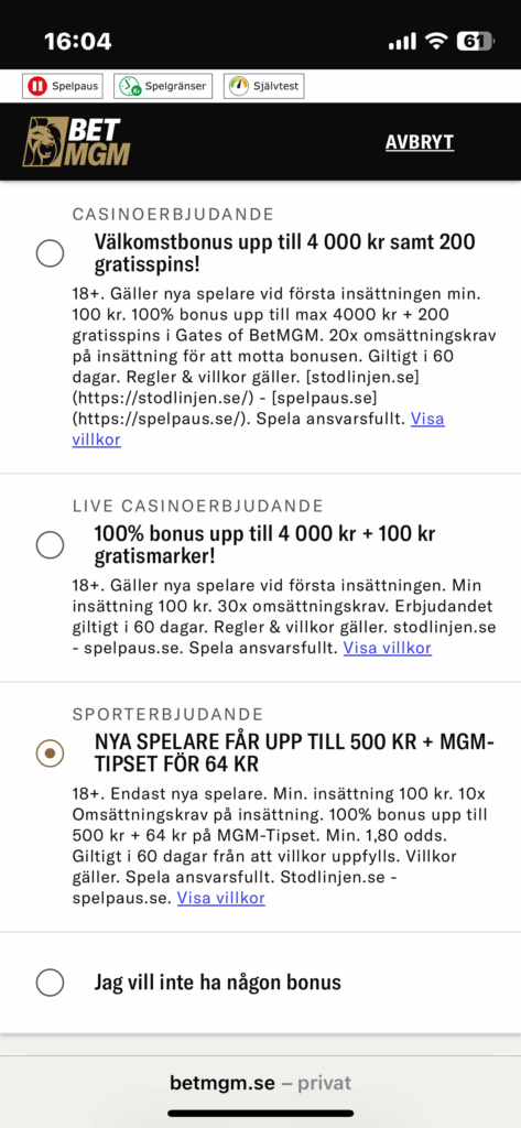 BetMGM bonus Sverige