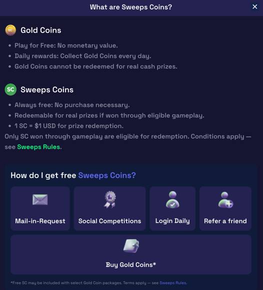 SweepNext casino dual currency system explained with Gold Coins and Sweeps Coins