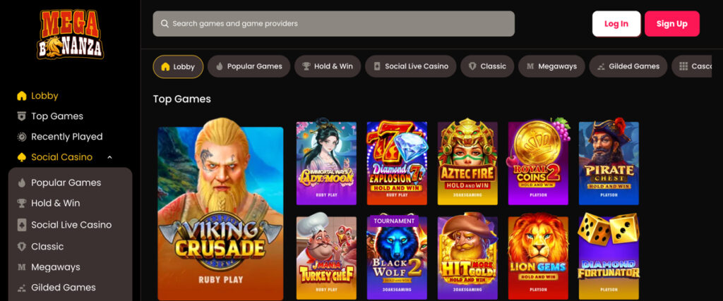 Top slot games at Mega Bonanza social casino