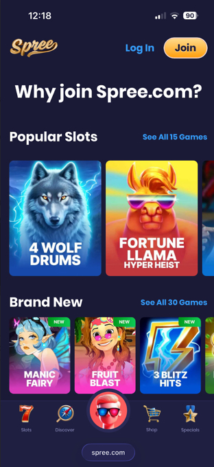 Spree Casino mobile website