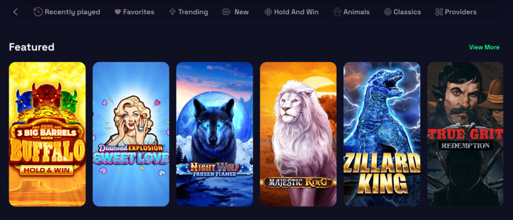 SweepNext casino game categories and featured slots