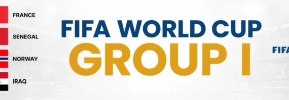 World Cup Group I banner, featuring national flags of France, Senegal, Norway and Iraq