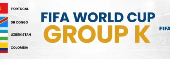 World Cup Group K graphic showing Portugal, DR Congo, Uzbekistan and Colombia with their national flags.