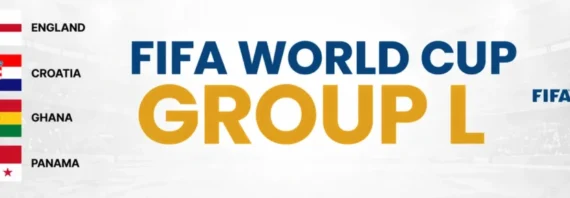 World Cup Group L graphic showing England, Croatia, Ghana and Panama with their national flags.