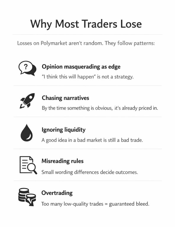 Polymarket trading guide explaining why most traders lose